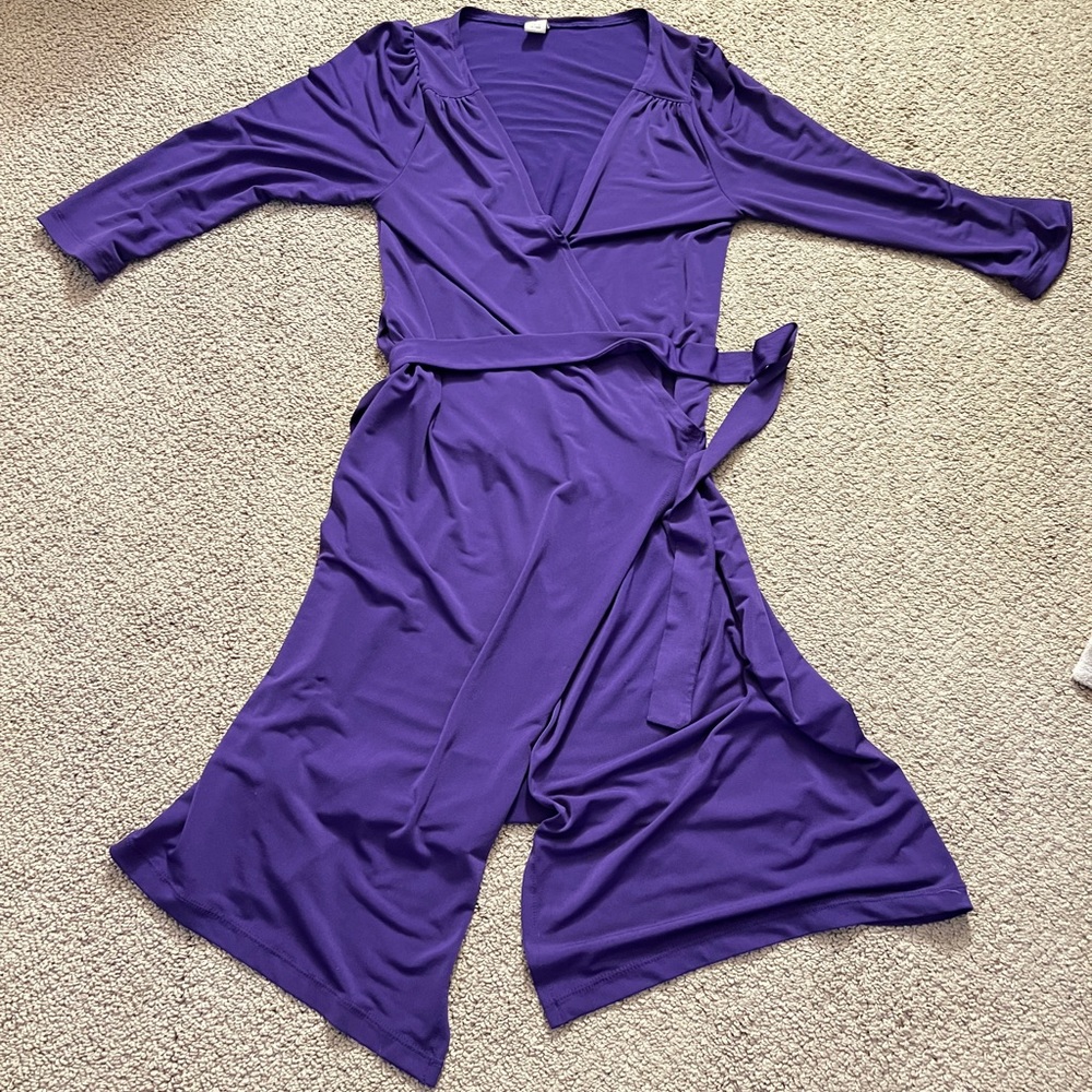 Long sleeve purple wrap dress